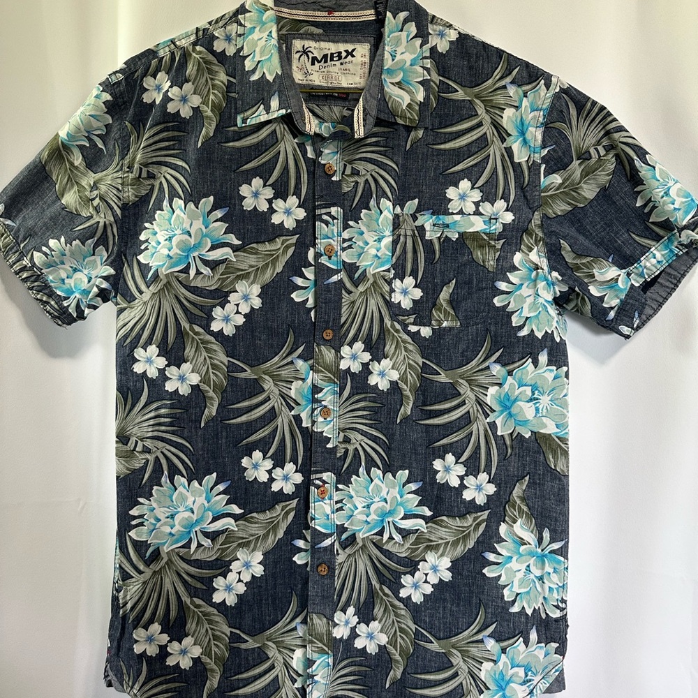 Men's Floral Hawaiian Shirt - Blue and Green